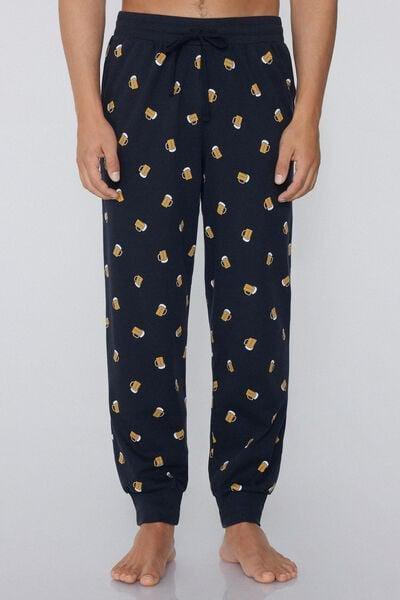 Navy Medium-Weight Printed Cotton Joggers, 5701_784Y, large image number 1