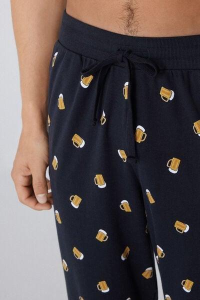 Navy Medium-Weight Printed Cotton Joggers, 5701_784Y, large image number 3