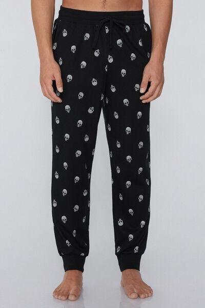 Black Patterned Cotton Joggers, 5701_795Y, large image number 0