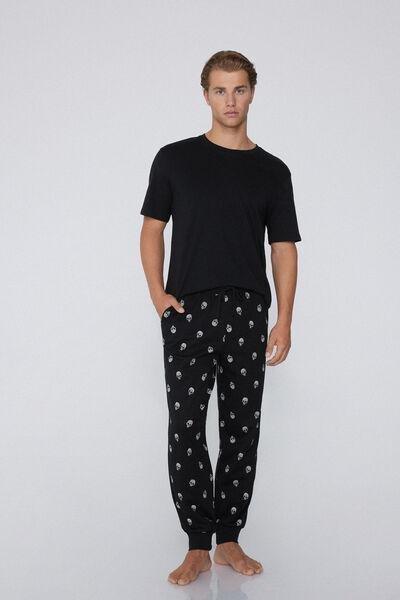 Black Patterned Cotton Joggers, 5701_795Y, large image number 1