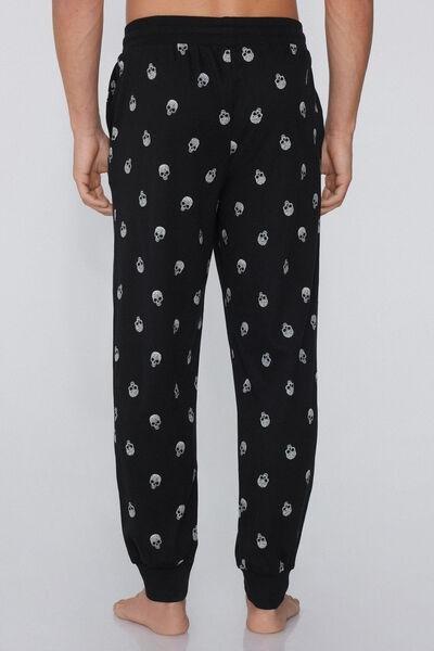 Black Patterned Cotton Joggers, 5701_795Y, large image number 2