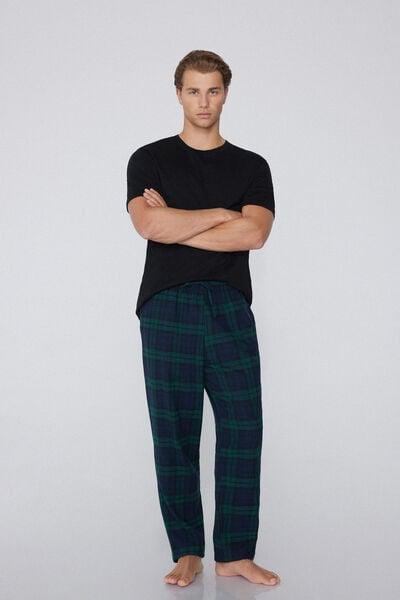Navy / Green Check-Print Flannel Pyjama Bottom, 5701_010Z, large image number 0