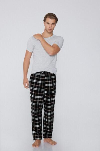 Black / White Check-Print Flannel Pyjama Bottom, 5701_910Y, large image number 1