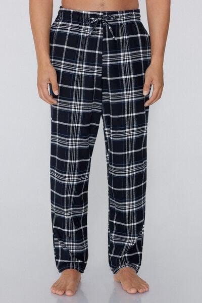 Navy / White Check-Print Flannel Pyjama Bottom, 5701_911Y, medium