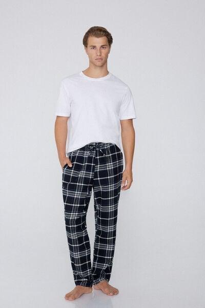Navy / White Check-Print Flannel Pyjama Bottom, 5701_911Y, large image number 1