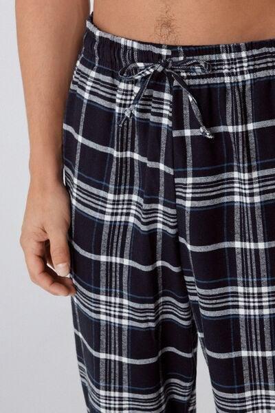 Navy / White Check-Print Flannel Pyjama Bottom, 5701_911Y, large image number 3