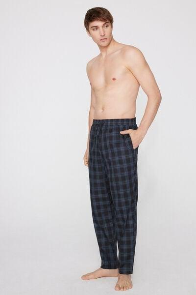 Navy Check Print Cotton Canvas Pants, 5701_242Z, large image number 0