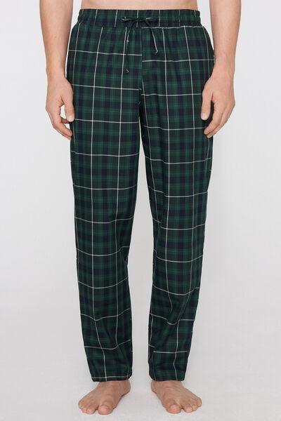 Green Check Print Cotton Canvas Pants, 5701_243Z, large image number 1