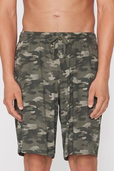 Green Printed 100% Cotton Shorts, 5701_558Z, large image number 1