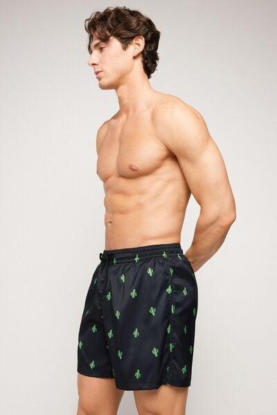 Black Cactus Print Swimming Shorts, 5701_369Z, medium
