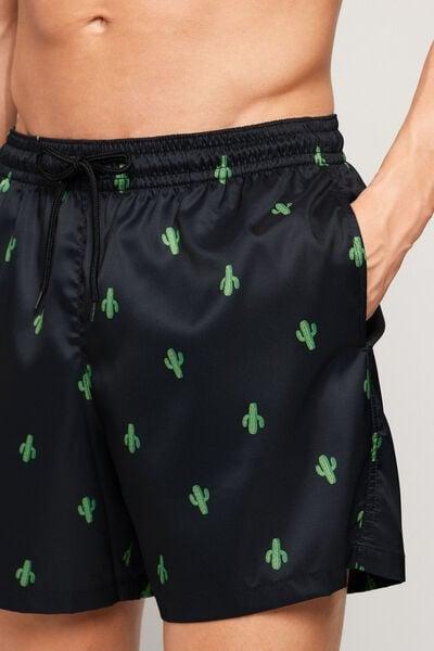 Black Cactus Print Swimming Shorts, 5701_369Z, large image number 1