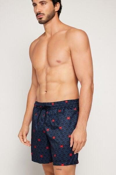 Navy Printed Viscose Swimming Shorts, 5701_374Z, medium