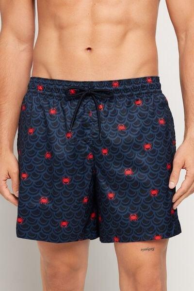 Navy Printed Viscose Swimming Shorts, 5701_374Z, medium