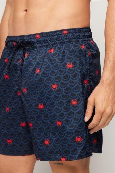Navy Printed Viscose Swimming Shorts, 5701_374Z, large image number 3