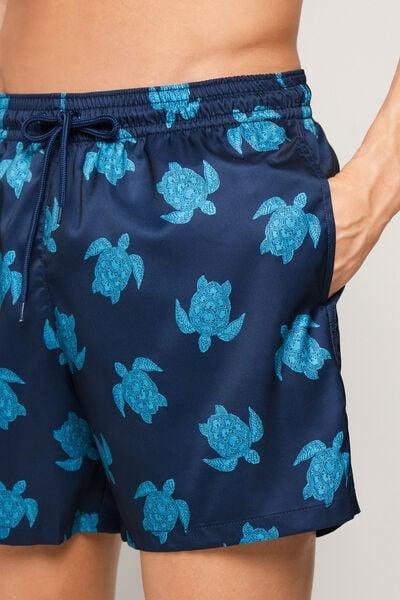 Navy Printed Viscose Swimming Shorts, 5701_466Z, medium