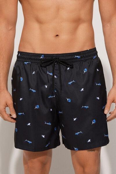 Black Printed Swimming Shorts, , medium