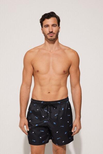 Black Printed Swimming Shorts, , large image number 1
