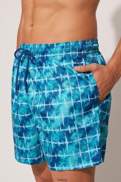 Blue Printed Swimming Shorts, , large image number 3