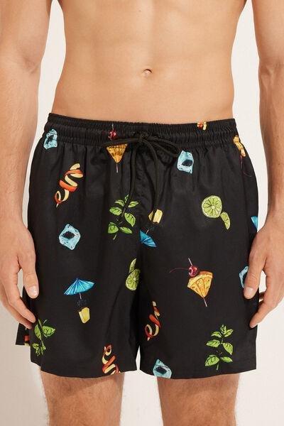 Black Printed Swimming Shorts, , large image number 0