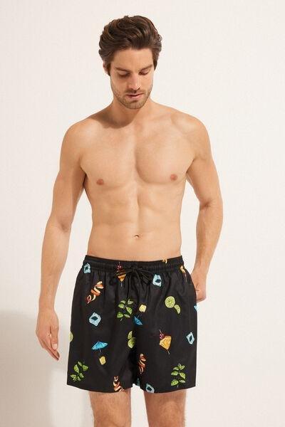Black Printed Swimming Shorts, , large image number 1