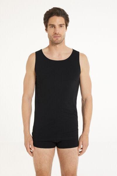 BLACK Stretch Cotton Vest with Wide Shoulder Straps, , medium
