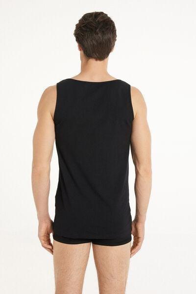 BLACK Stretch Cotton Vest with Wide Shoulder Straps, , large image number 2