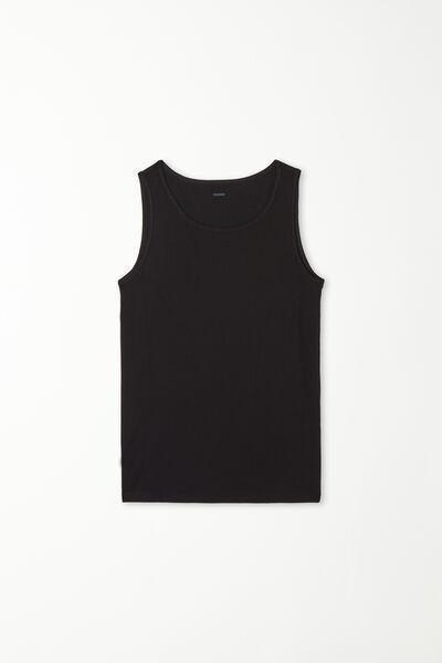 BLACK Stretch Cotton Vest with Wide Shoulder Straps, , large image number 4