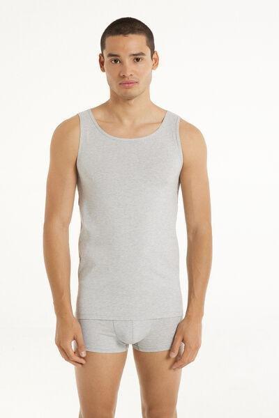 GRIGIO MELANGE CHIARO Stretch Cotton Vest with Wide Shoulder Straps, , large image number 0