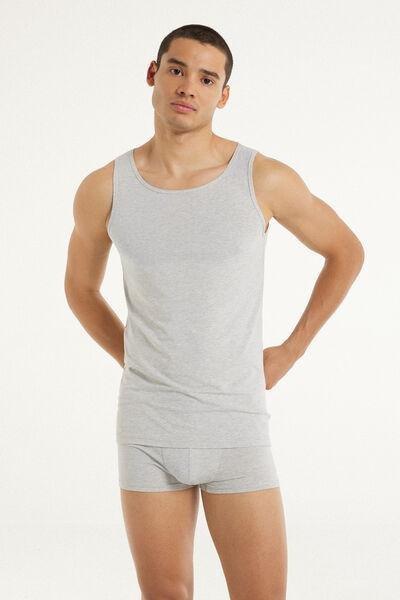 GRIGIO MELANGE CHIARO Stretch Cotton Vest with Wide Shoulder Straps, , large image number 1