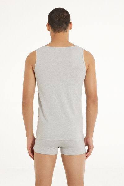GRIGIO MELANGE CHIARO Stretch Cotton Vest with Wide Shoulder Straps, , large image number 2