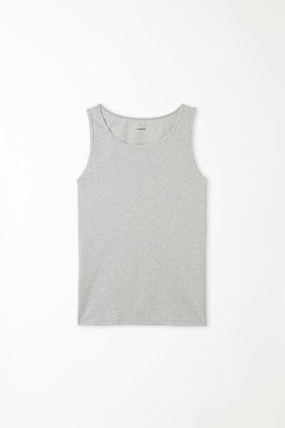 GRIGIO MELANGE CHIARO Stretch Cotton Vest with Wide Shoulder Straps, , large image number 4