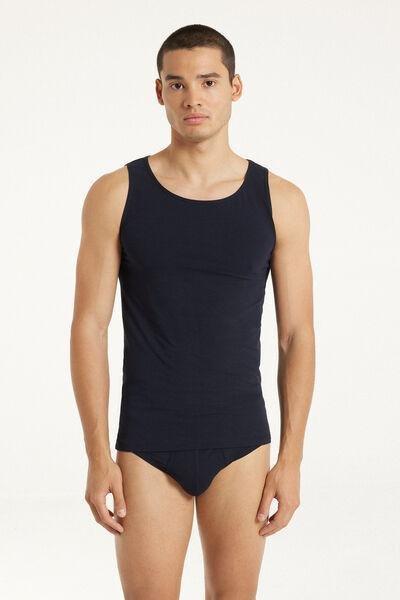 BLU SCURO Stretch Cotton Vest with Wide Shoulder Straps, , medium