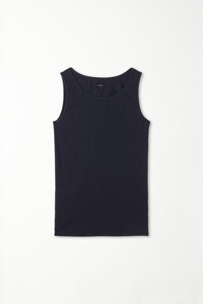 BLU SCURO Stretch Cotton Vest with Wide Shoulder Straps, , large image number 4