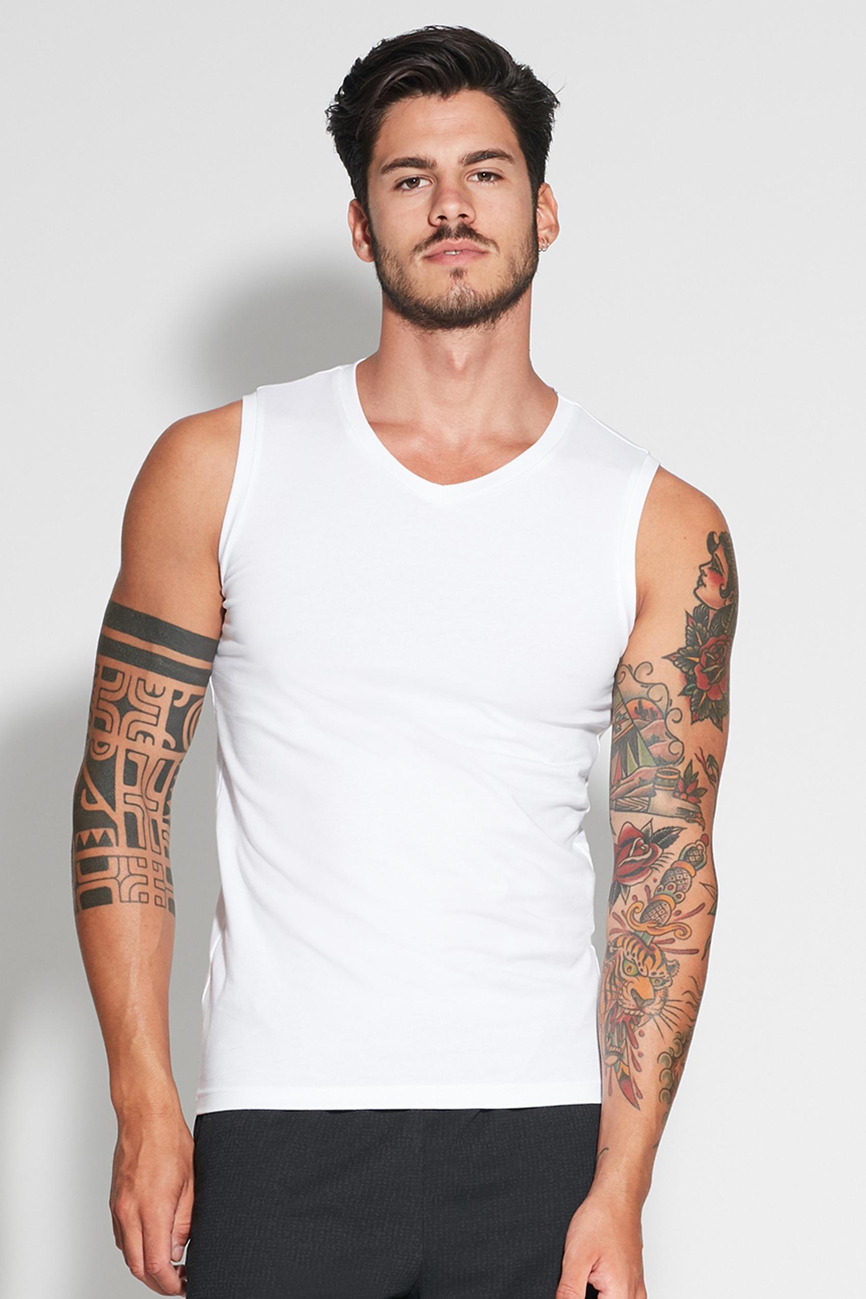 White V-Neck Stretch-Cotton Vest Top, , large image number 0
