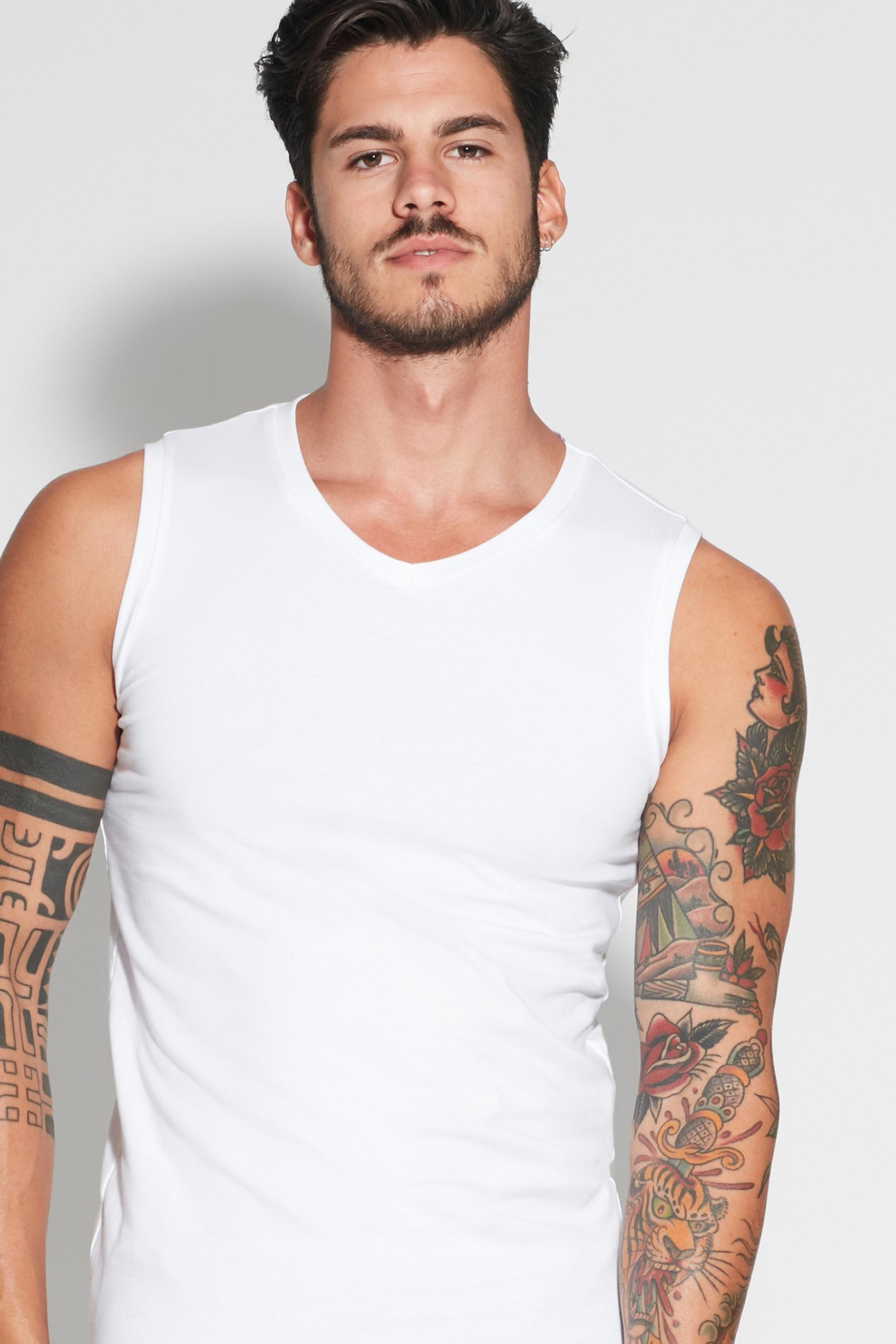 White V-Neck Stretch-Cotton Vest Top, , large image number 1