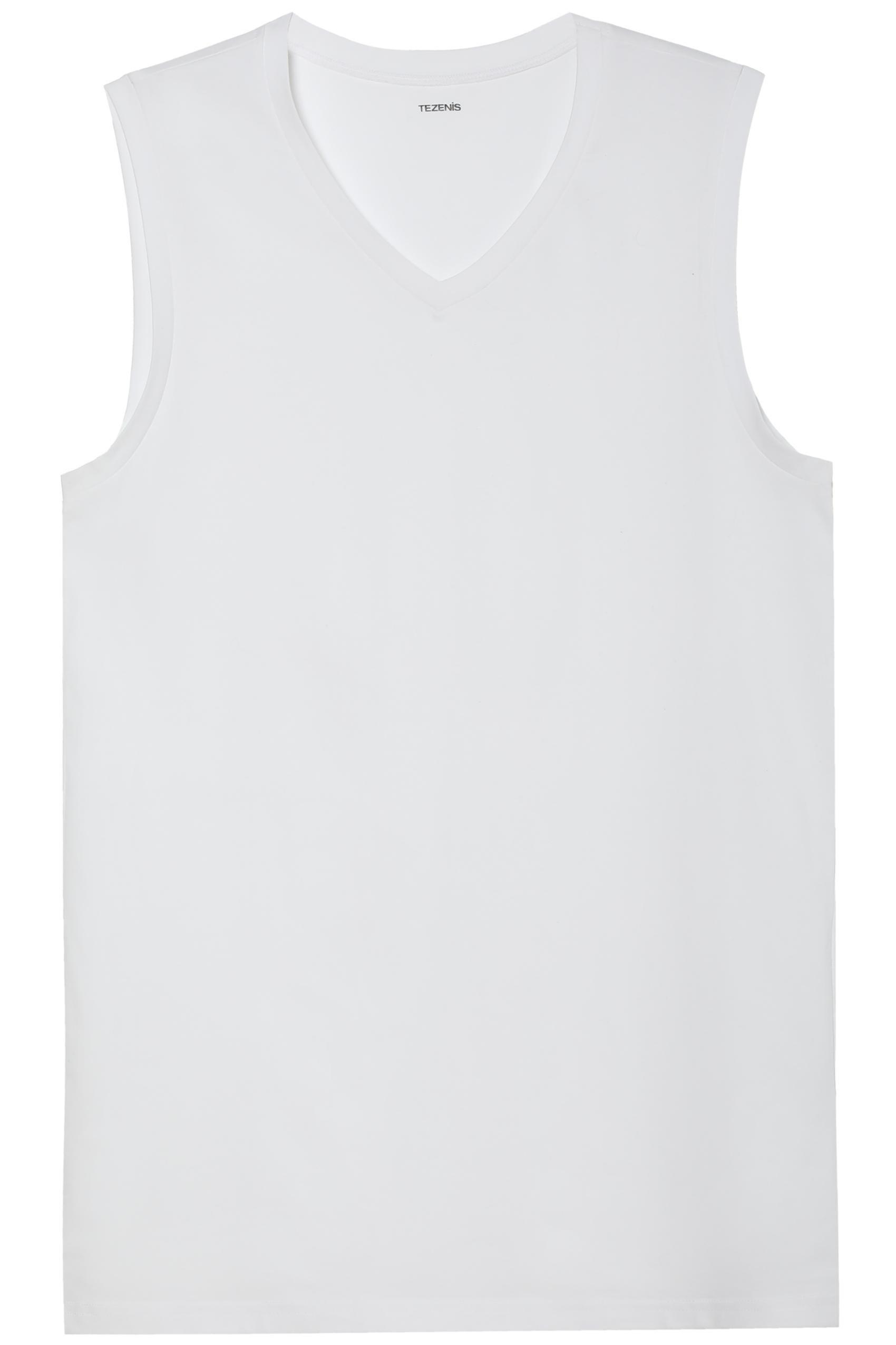 White V-Neck Stretch-Cotton Vest Top, , large image number 2