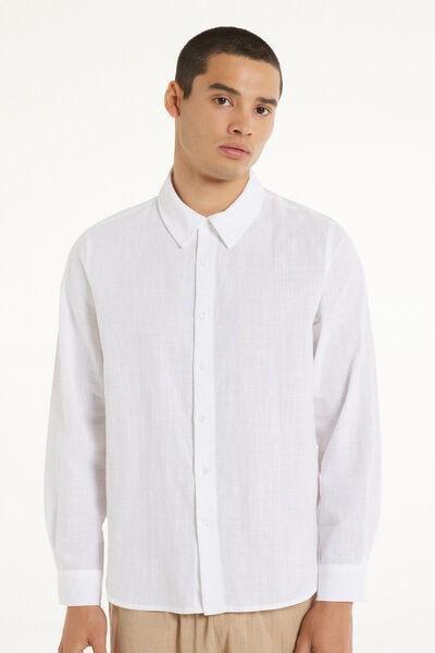 White Cotton Canvas Long Sleeve Shirt, , medium