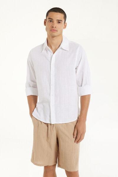 White Cotton Canvas Long Sleeve Shirt, , large image number 1