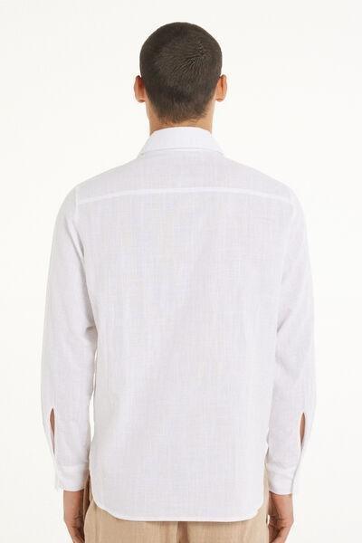 White Cotton Canvas Long Sleeve Shirt, , large image number 2