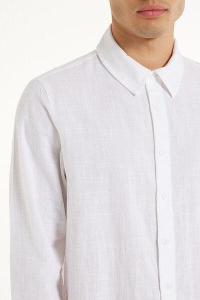 White Cotton Canvas Long Sleeve Shirt, , large image number 3