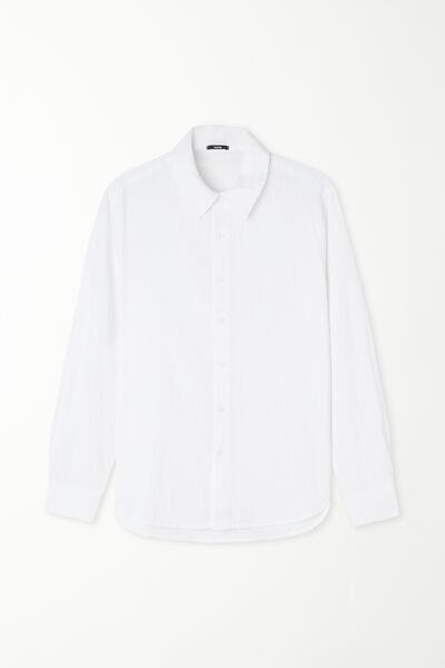 White Cotton Canvas Long Sleeve Shirt, , large image number 4