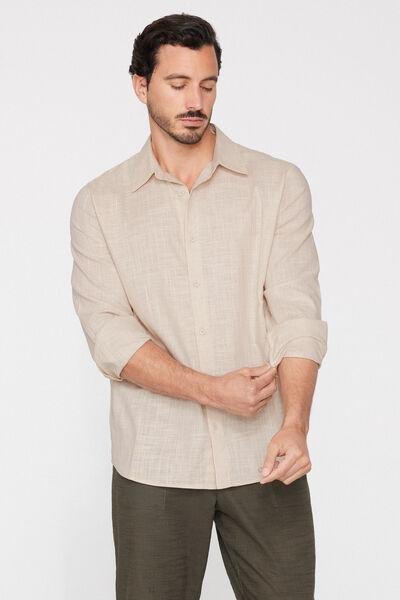Beige Long Sleeve 100% Cotton Shirt, 5701_350Z, large image number 0