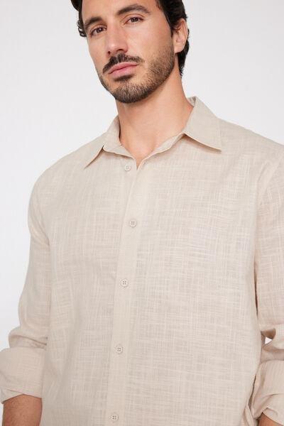 Beige Long Sleeve 100% Cotton Shirt, 5701_350Z, large image number 3