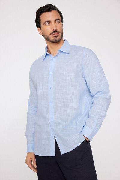 Blue Long Sleeve 100% Cotton Shirt, 5701_376Z, large image number 0