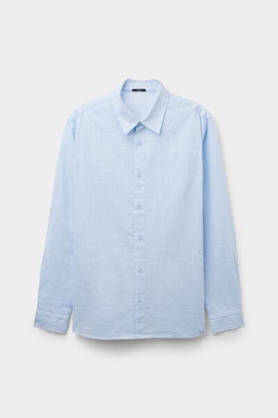 Blue Long Sleeve 100% Cotton Shirt, 5701_376Z, large image number 4