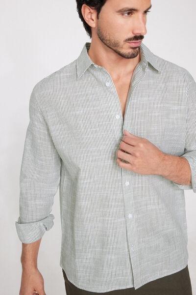 White / Green Long Sleeve 100% Cotton Shirt, 5701_389Z, large image number 0