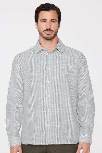 White / Green Long Sleeve 100% Cotton Shirt, 5701_389Z, large image number 1