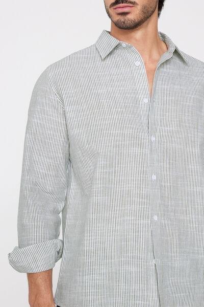 White / Green Long Sleeve 100% Cotton Shirt, 5701_389Z, large image number 3