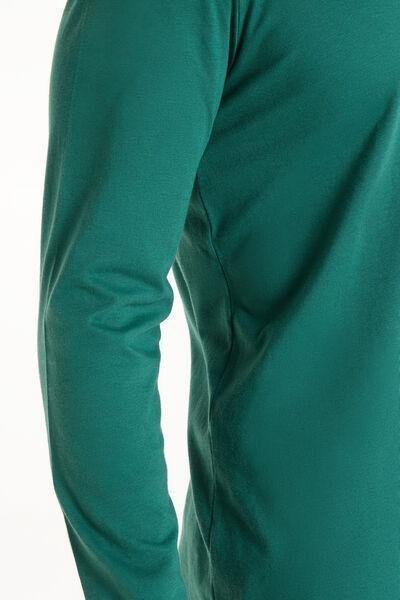 Green Long Sleeve Rounded Neck Cotton Top, 5701_003W, large image number 1