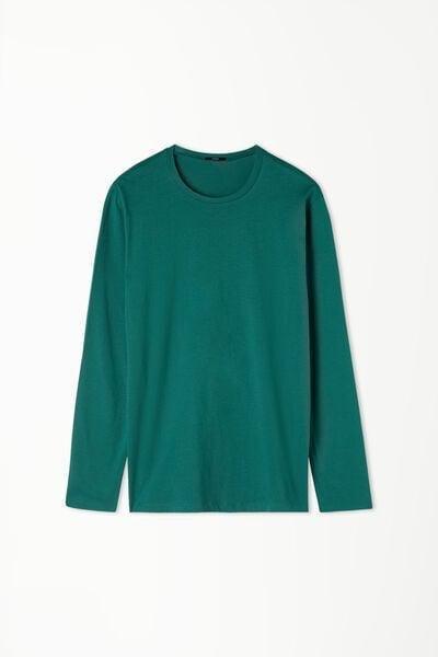 Green Long Sleeve Rounded Neck Cotton Top, 5701_003W, large image number 4